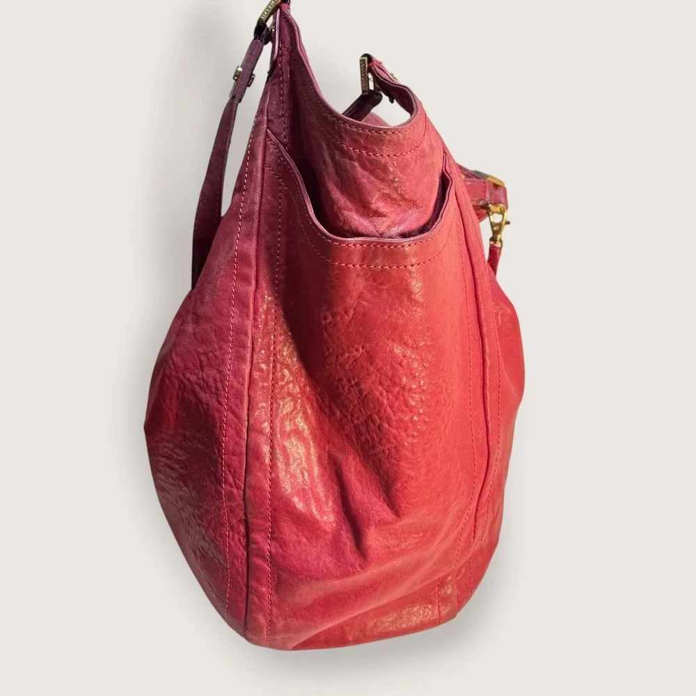 TORY BURCH Louisa Calfskin Leather Slouch Bag Pink Rose Red Merlot Large READ